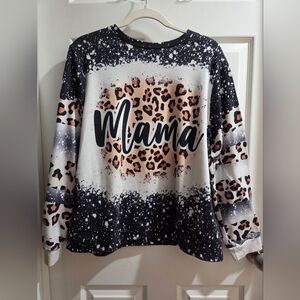 SHEIN Black & White  "Mama" Speckled Sweatshirt With Leopard Print
